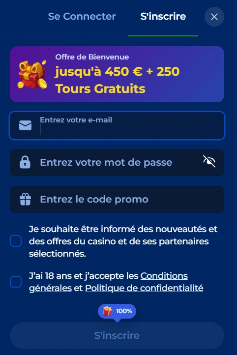 God of Coins Casino Registration form